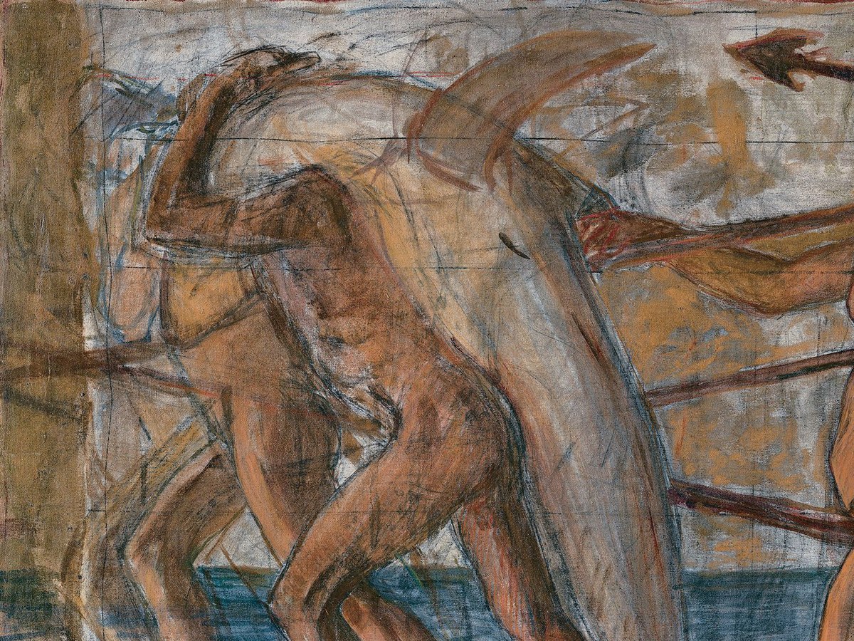 青木繁「海の幸」（1904年）大きな魚と漁師の手のディテール