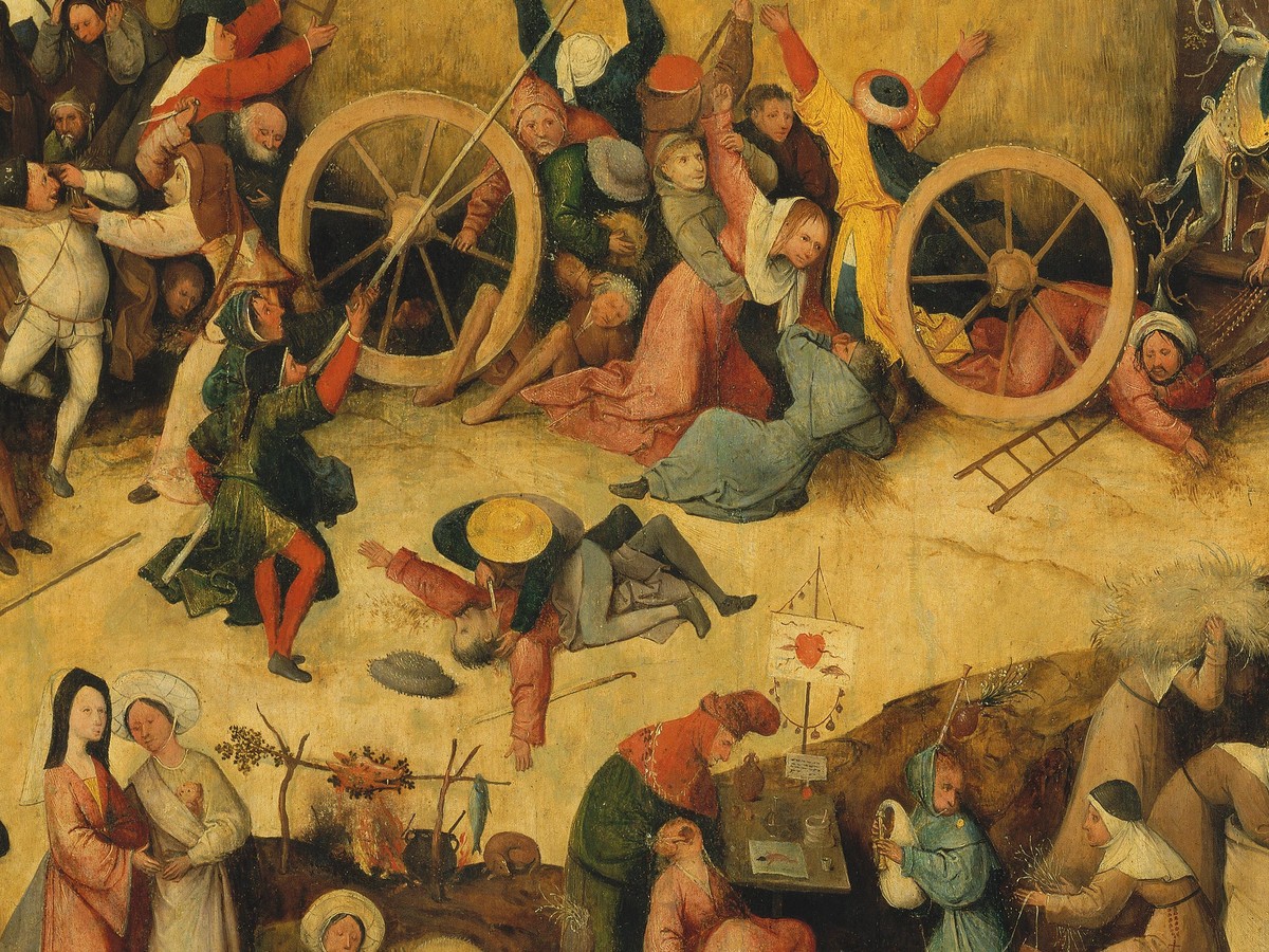 ヒエロニムス・ボス「干し草の車」（1516年頃）法王と皇帝が車の後ろを行く場面のディテール