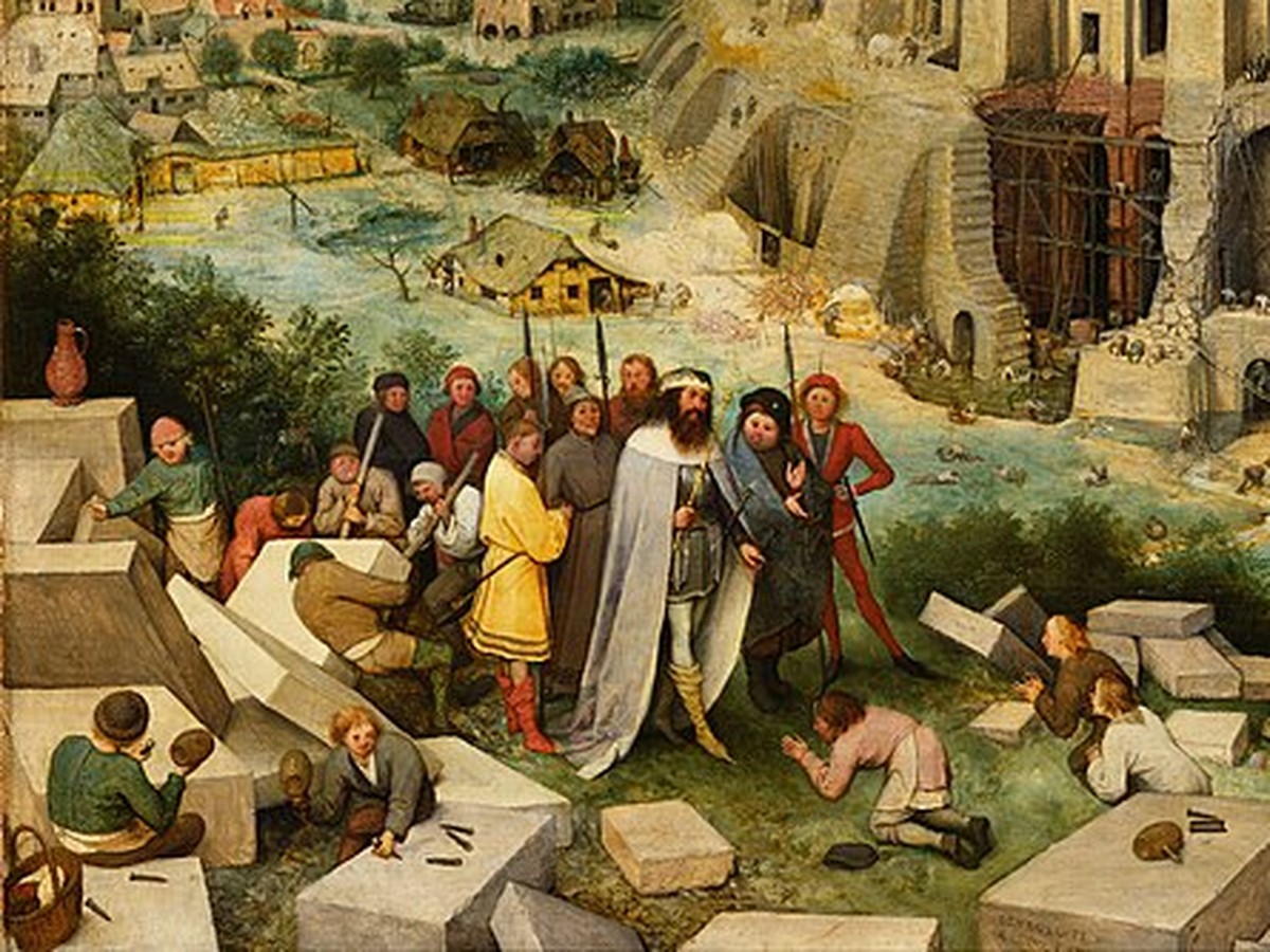 ブリューゲル「バベルの塔」(1563年)ニムロデ王と建設監督のディテール