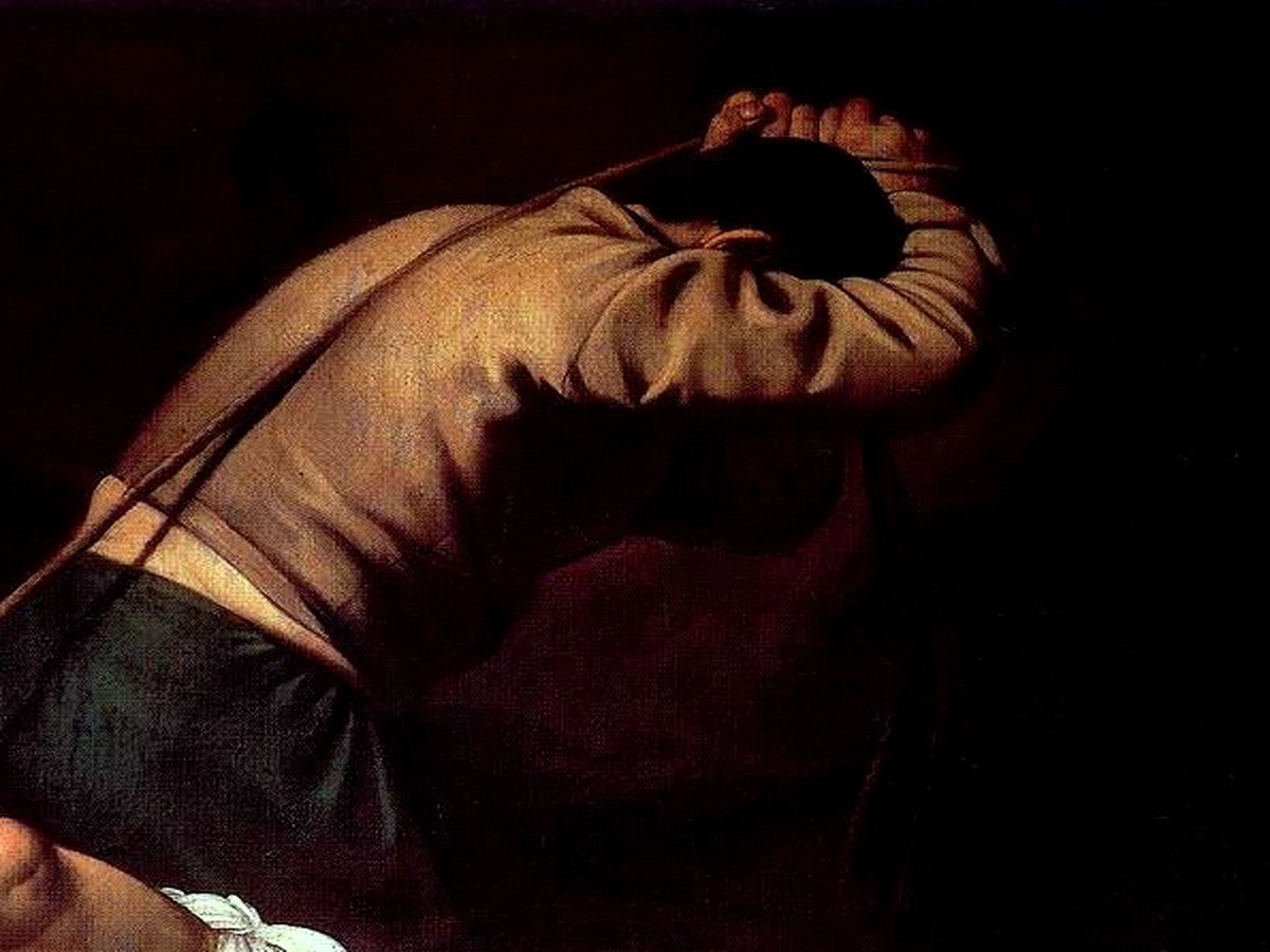カラヴァッジョ「聖ペテロの磔刑」——十字架を引き上げようとする上方の人物