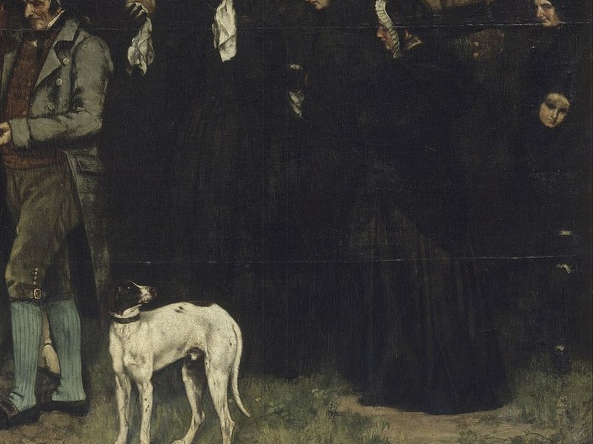 クールベ「オルナンの埋葬」(1849〜1850年)白い犬のディテール
