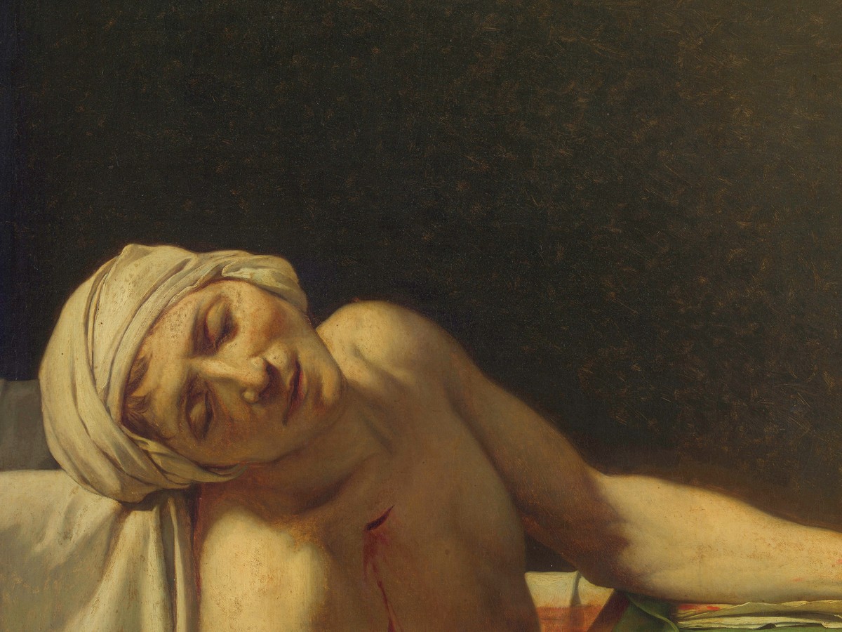 ジャック=ルイ・ダヴィッド「マラーの死」(1793年)頭部と上半身のディテール