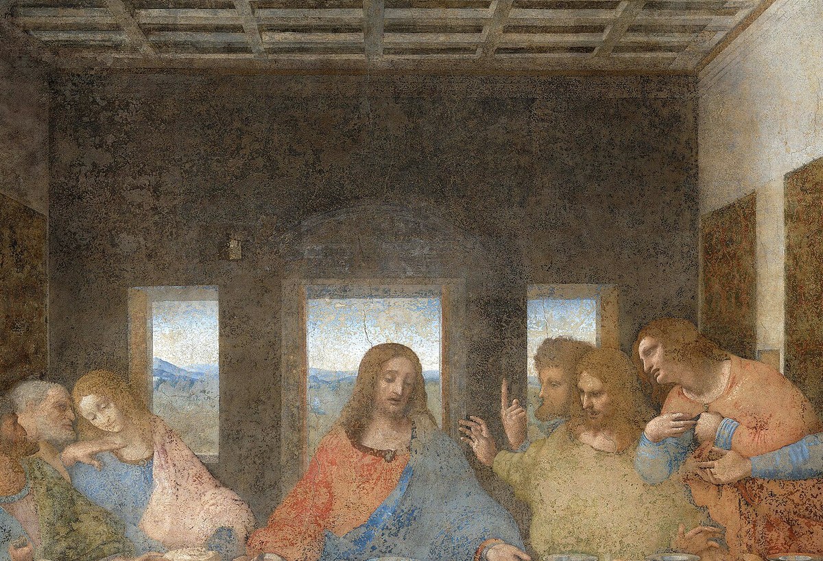 ダ・ヴィンチ「最後の晩餐」(1498年)イエスと使徒たちの中央部ディテール——ミラノ所蔵