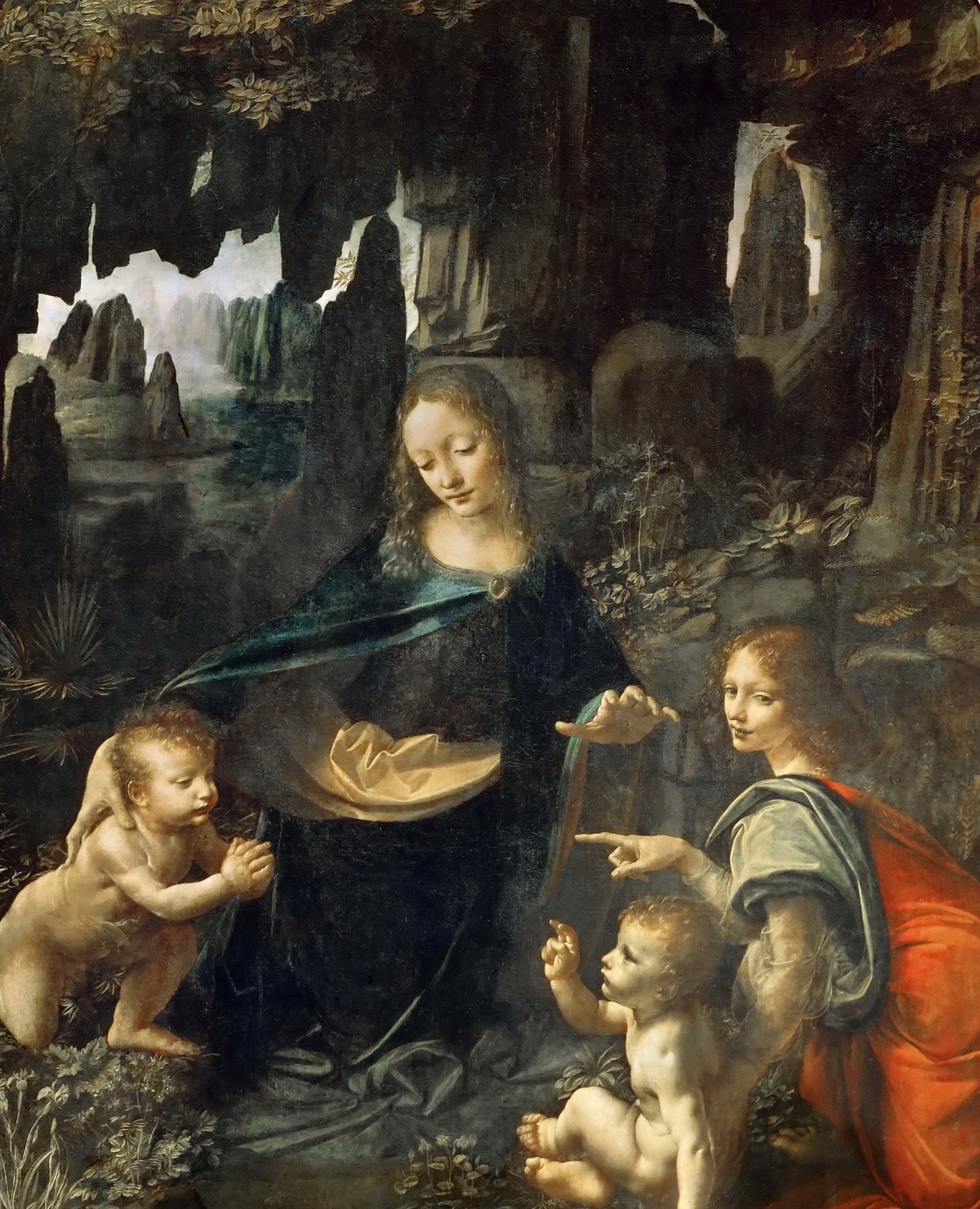 レオナルド・ダ・ヴィンチ「岩窟の聖母」(1483〜1486年頃)ルーヴル美術館所蔵——四者の人物群像