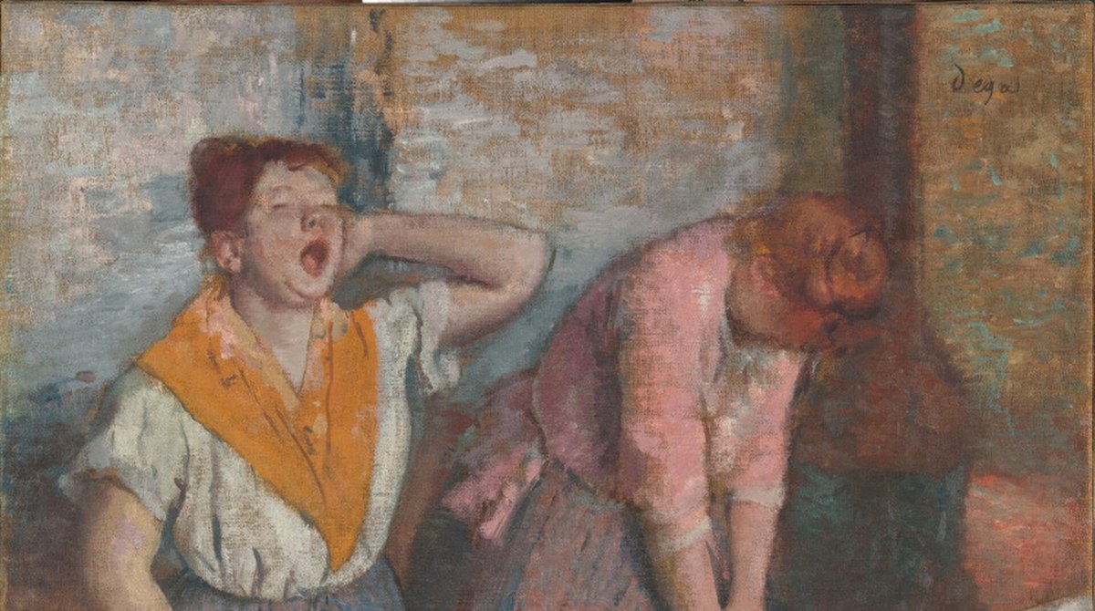 ドガ「アイロンがけをする女たち」(1884〜86年)あくびをする女性のディテール——オルセー美術館所蔵