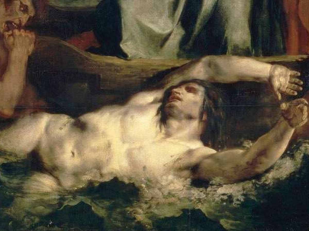 ウジェーヌ・ドラクロワ「ダンテの小舟」（1822年）水中で船縁にしがみつく魂たち
