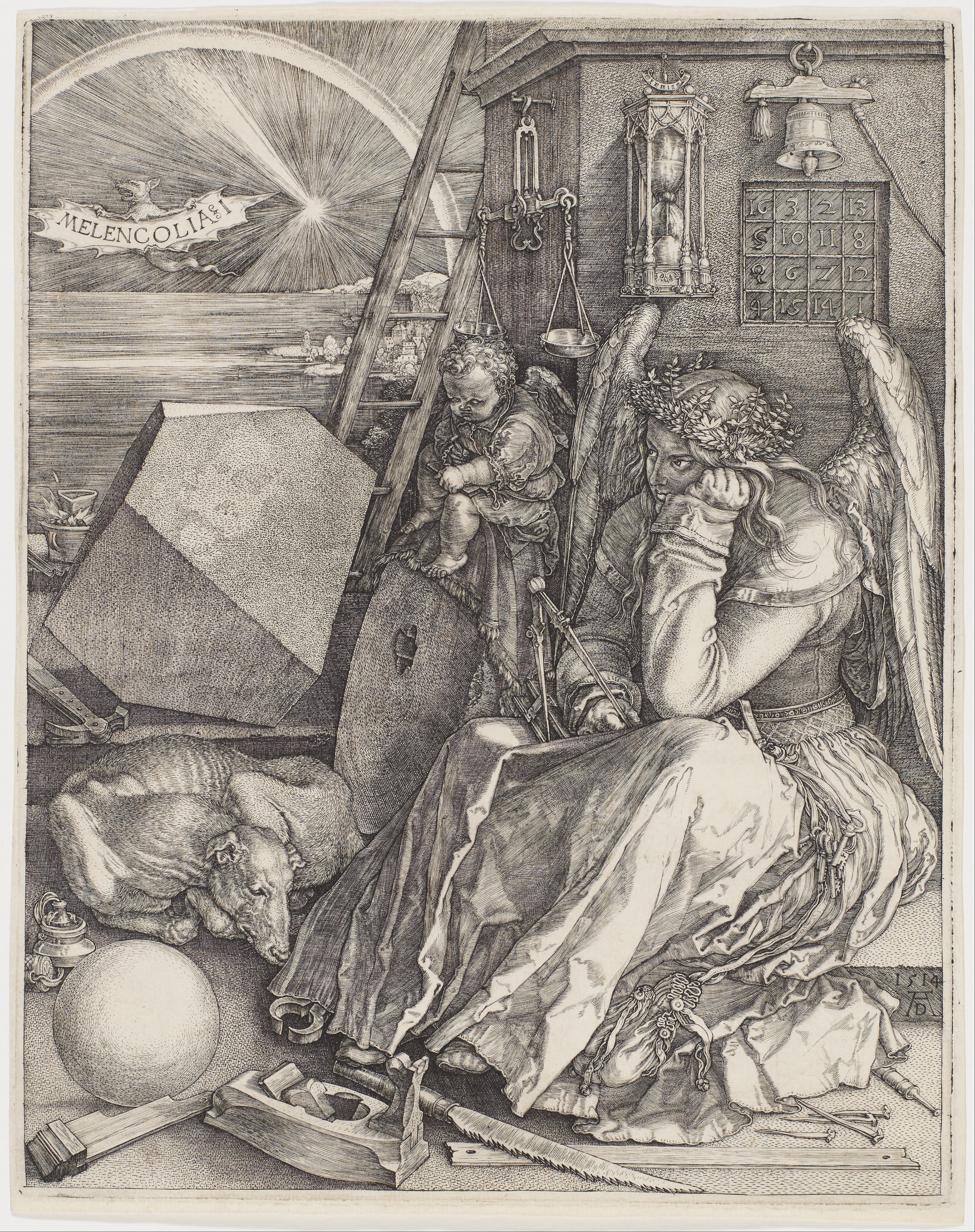アルブレヒト・デューラー「メレンコリアI」(1514年)銅版画