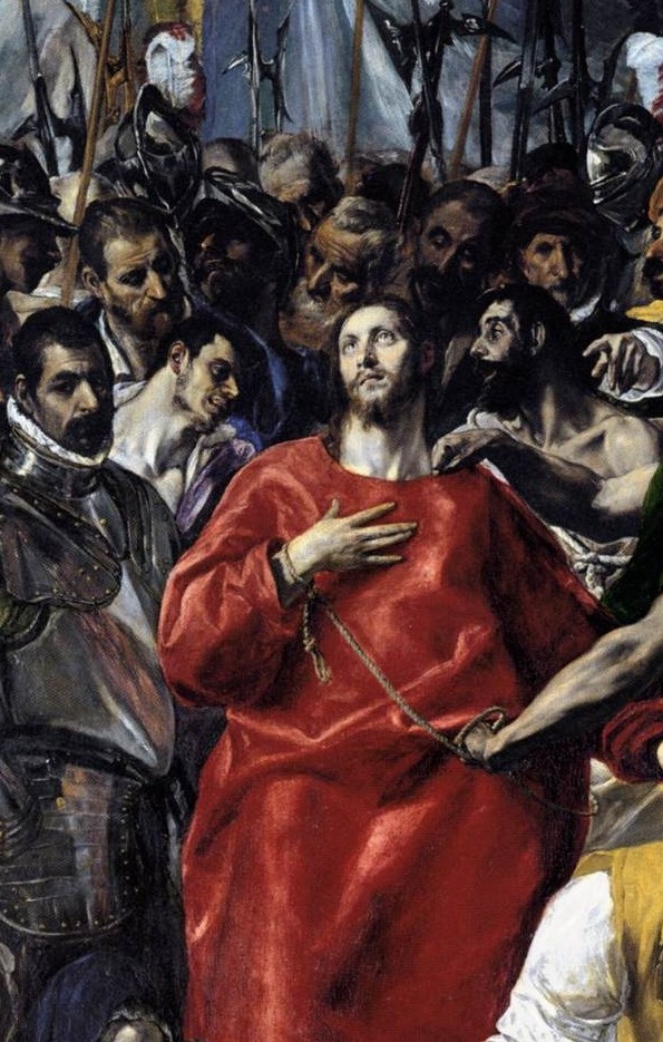 エル・グレコ「キリストの聖衣剥奪」(1577〜1579年)——緋色のキリストのディテール