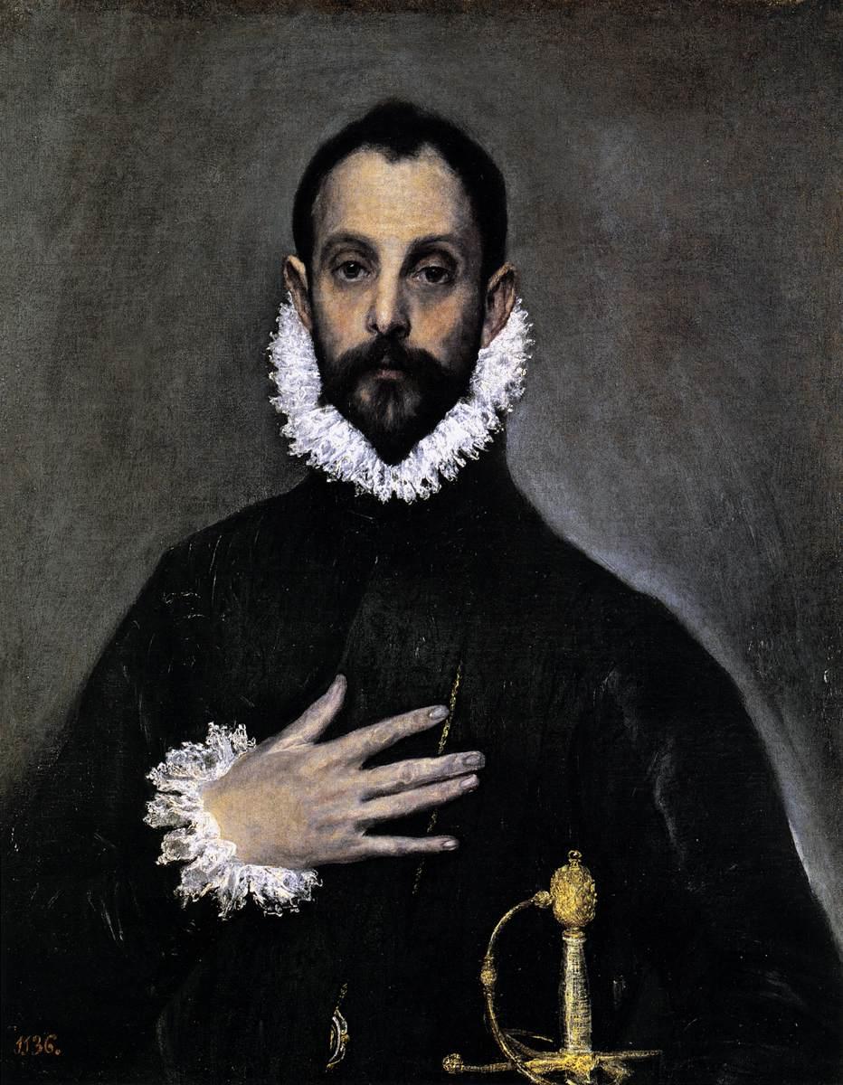 エル・グレコ「胸に手をあてた貴族(自画像とされる)」(1583年頃)プラド美術館所蔵
