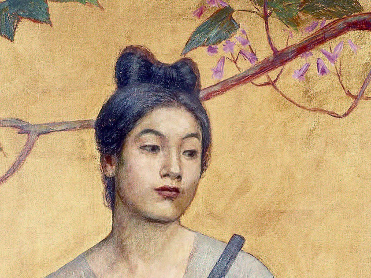藤島武二「天平の面影」（1902年）ディテール——女性の面差しと天平の衣装