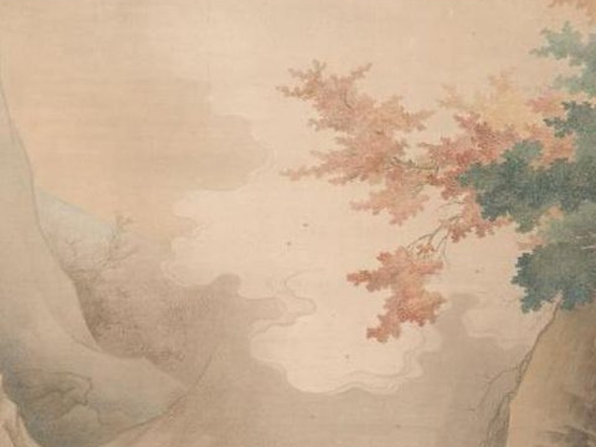 橋本雅邦「白雲紅樹」上部の紅葉・白雲・金泥のディテール