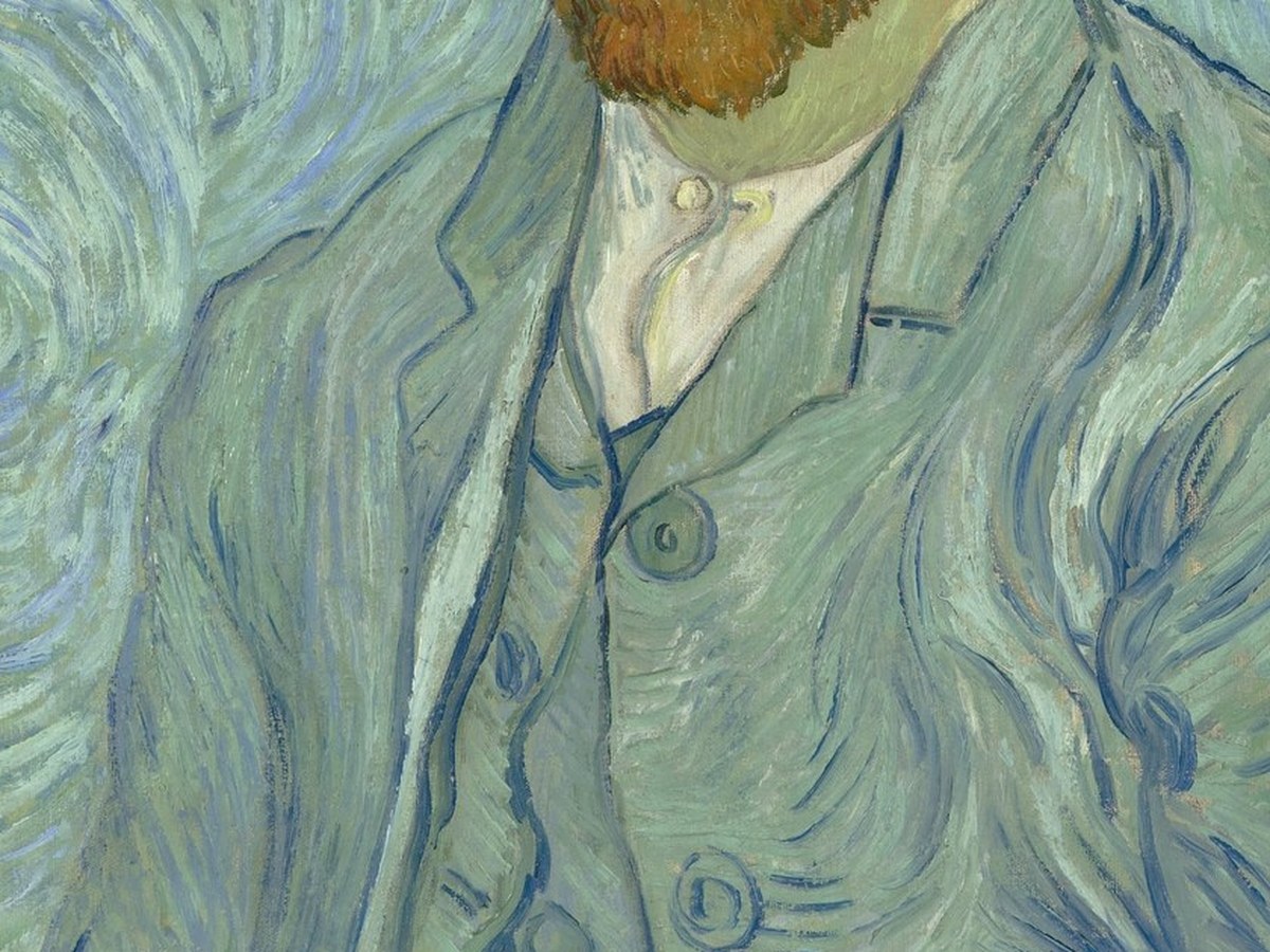 フィンセント・ファン・ゴッホ「自画像」（1889年）——ジャケットと背景の筆触ディテール