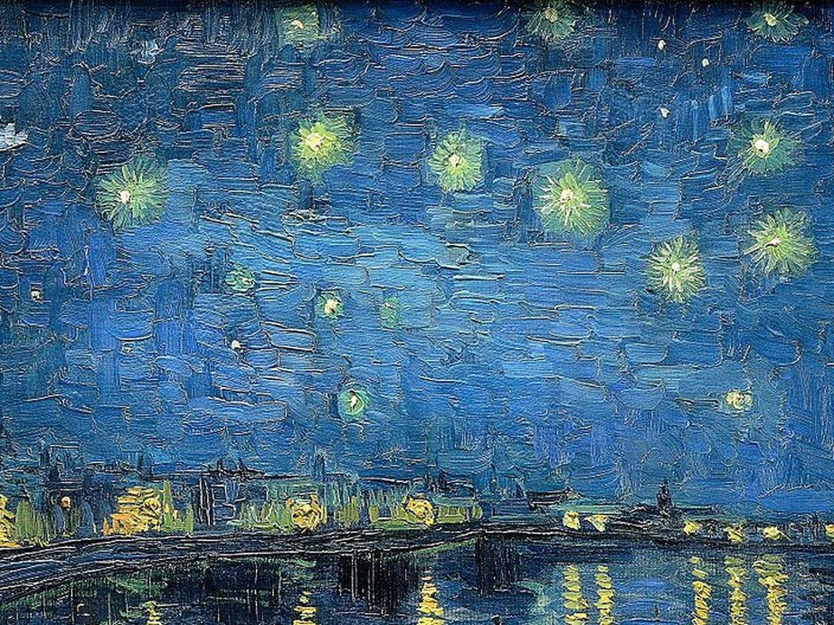 ゴッホ「ローヌ川の星月夜」(1888年)夜空に描かれた北斗七星のディテール