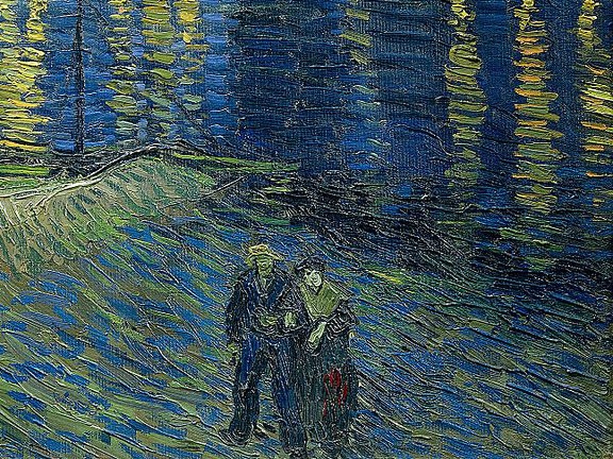 ゴッホ「ローヌ川の星月夜」(1888年)画面手前の老夫婦のディテール