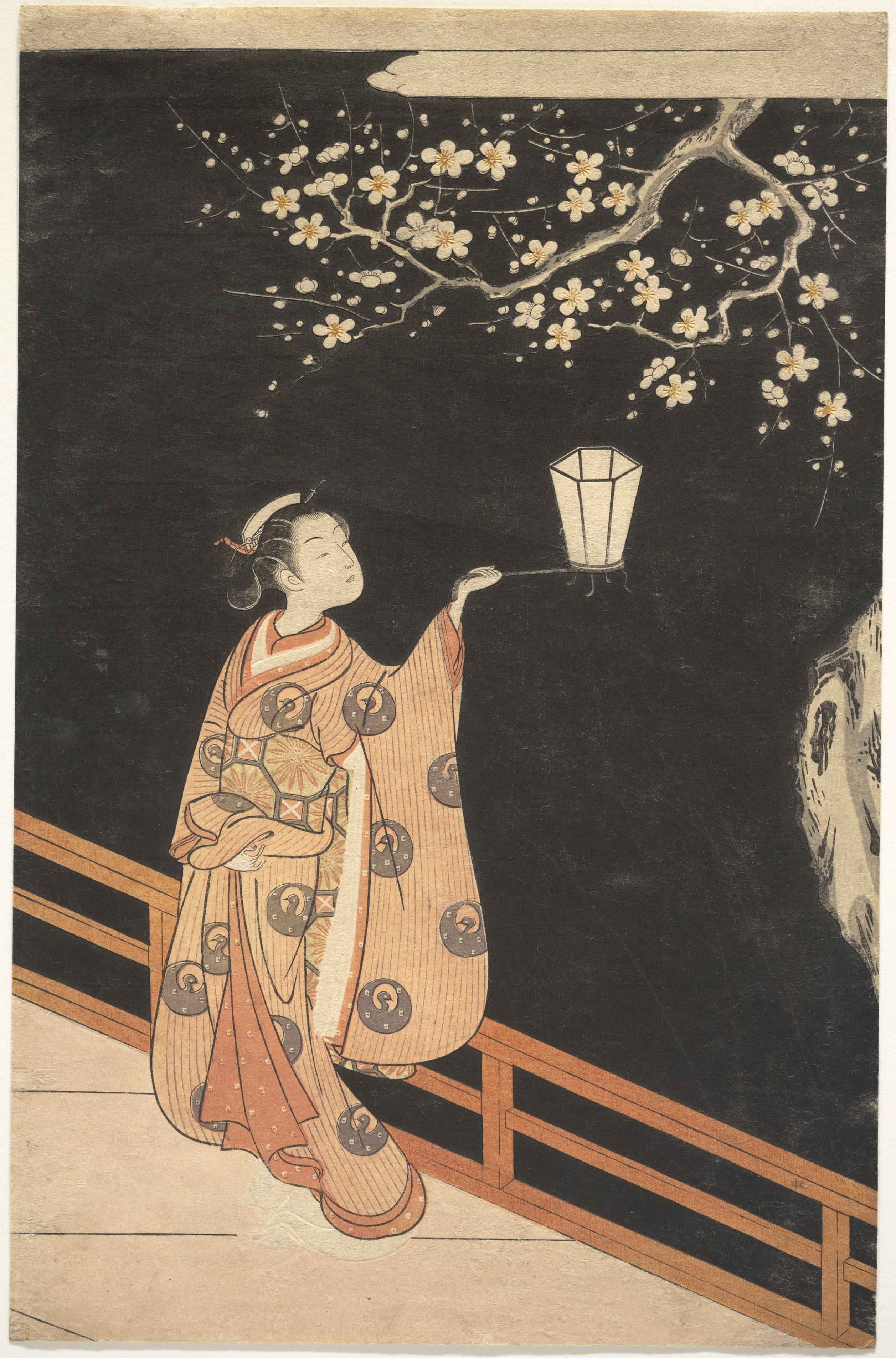 鈴木春信「月夜に梅花を観る女」(1766年頃)メトロポリタン美術館所蔵