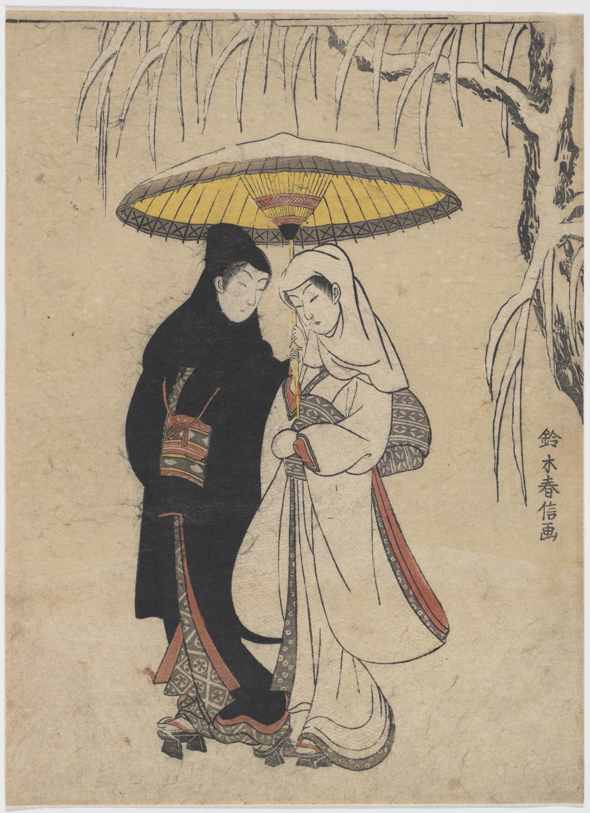 鈴木春信「雪中の恋人(烏と鷺)」(1769年頃)メトロポリタン美術館所蔵