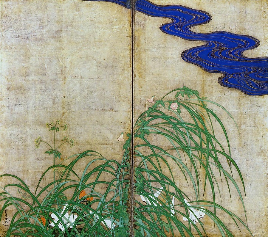 酒井抱一「夏秋草図屏風」右隻（江戸時代・文政4年頃）東京国立博物館所蔵