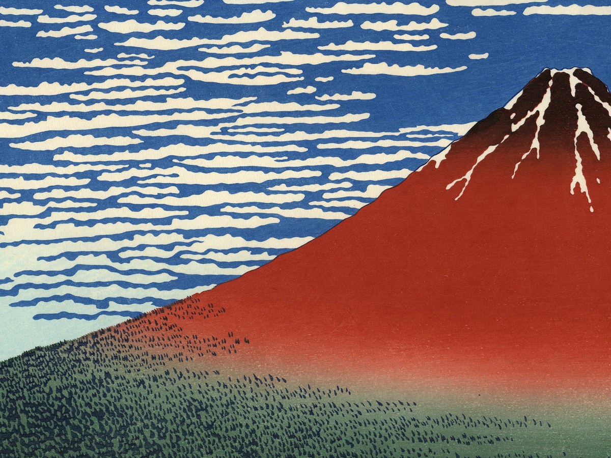 葛飾北斎「凱風快晴(赤富士)」(1831年頃)——富士山頂部のディテール