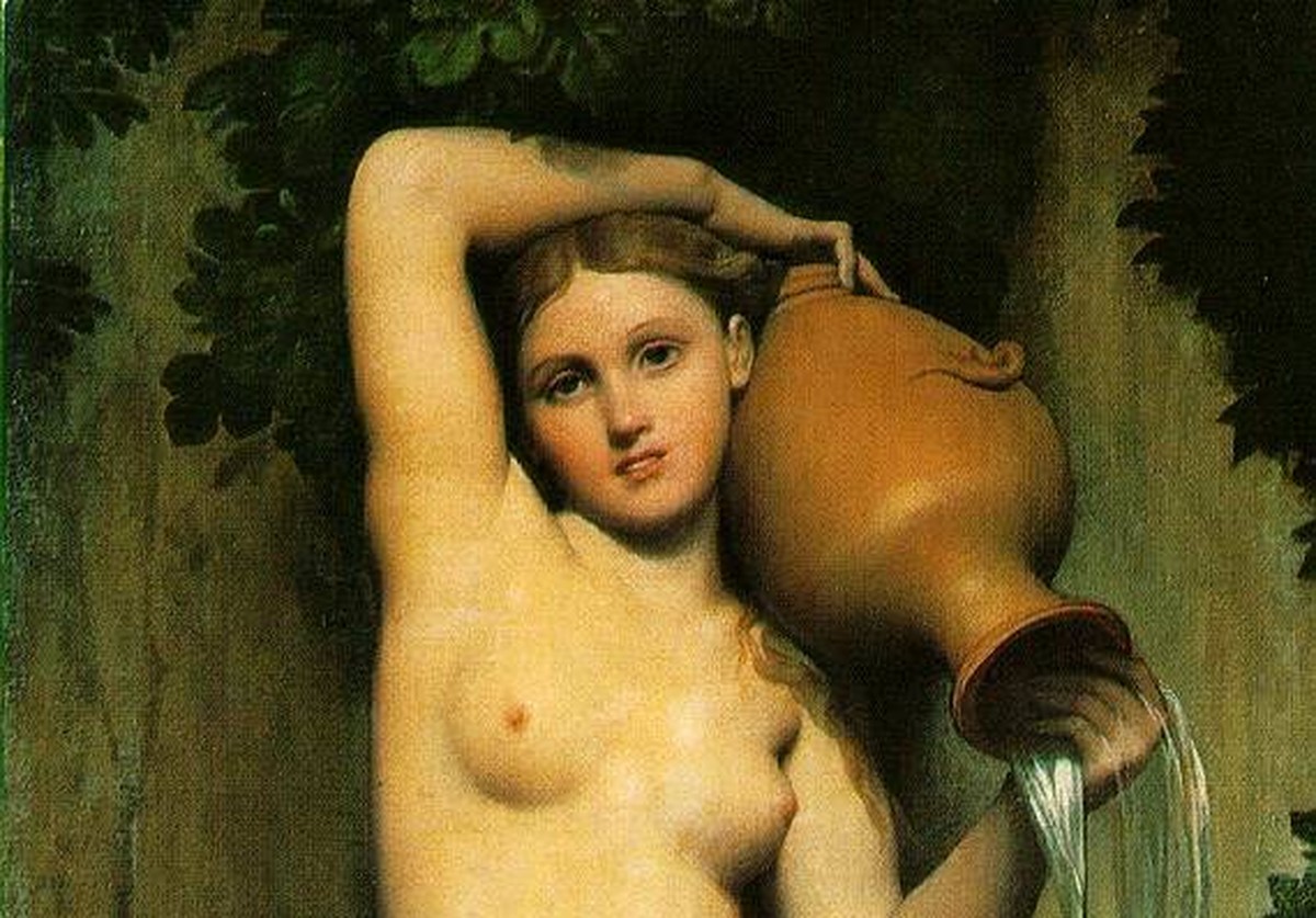 アングル「泉（La Source）」（1856年）水差しを掲げる腕のディテール