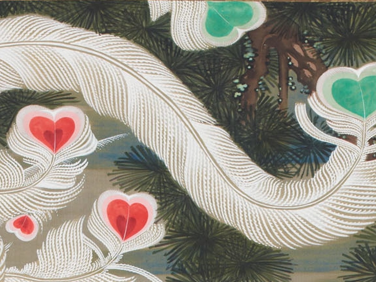 伊藤若冲「動植綵絵 老松白鳳図」（1765年頃）宮内庁三の丸尚蔵館 白鳳の頭部と羽毛ディテール