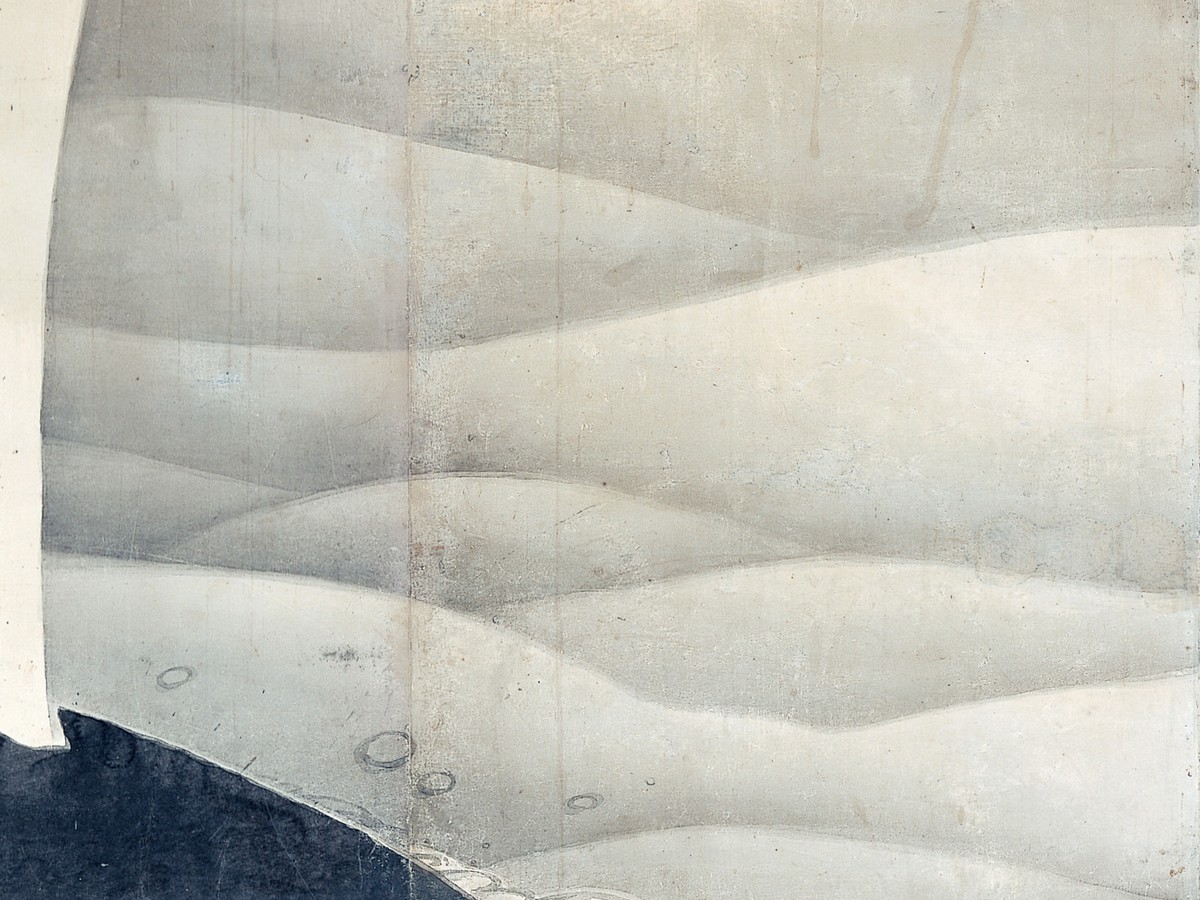 伊藤若冲「象と鯨図屏風」鯨の背と噴水ディテール（1797年頃）MIHO MUSEUM所蔵