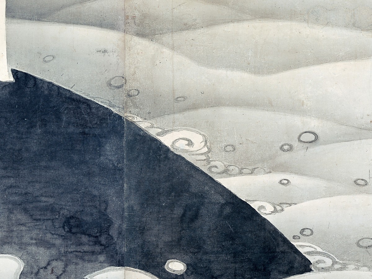 伊藤若冲「象と鯨図屏風」鯨の体表ディテール（1797年頃）MIHO MUSEUM所蔵