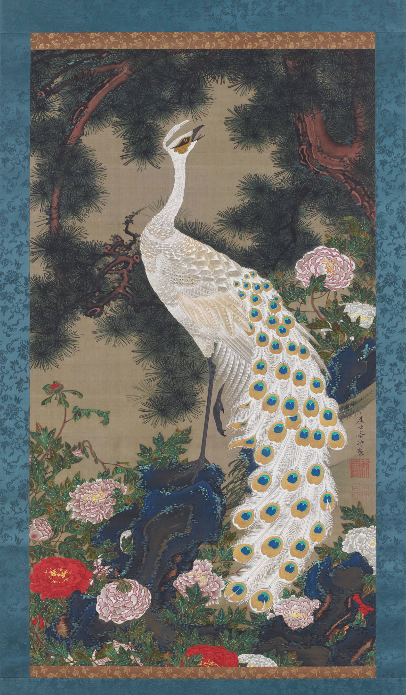 伊藤若冲「動植綵絵」老松孔雀図（18世紀）宮内庁三の丸尚蔵館所蔵