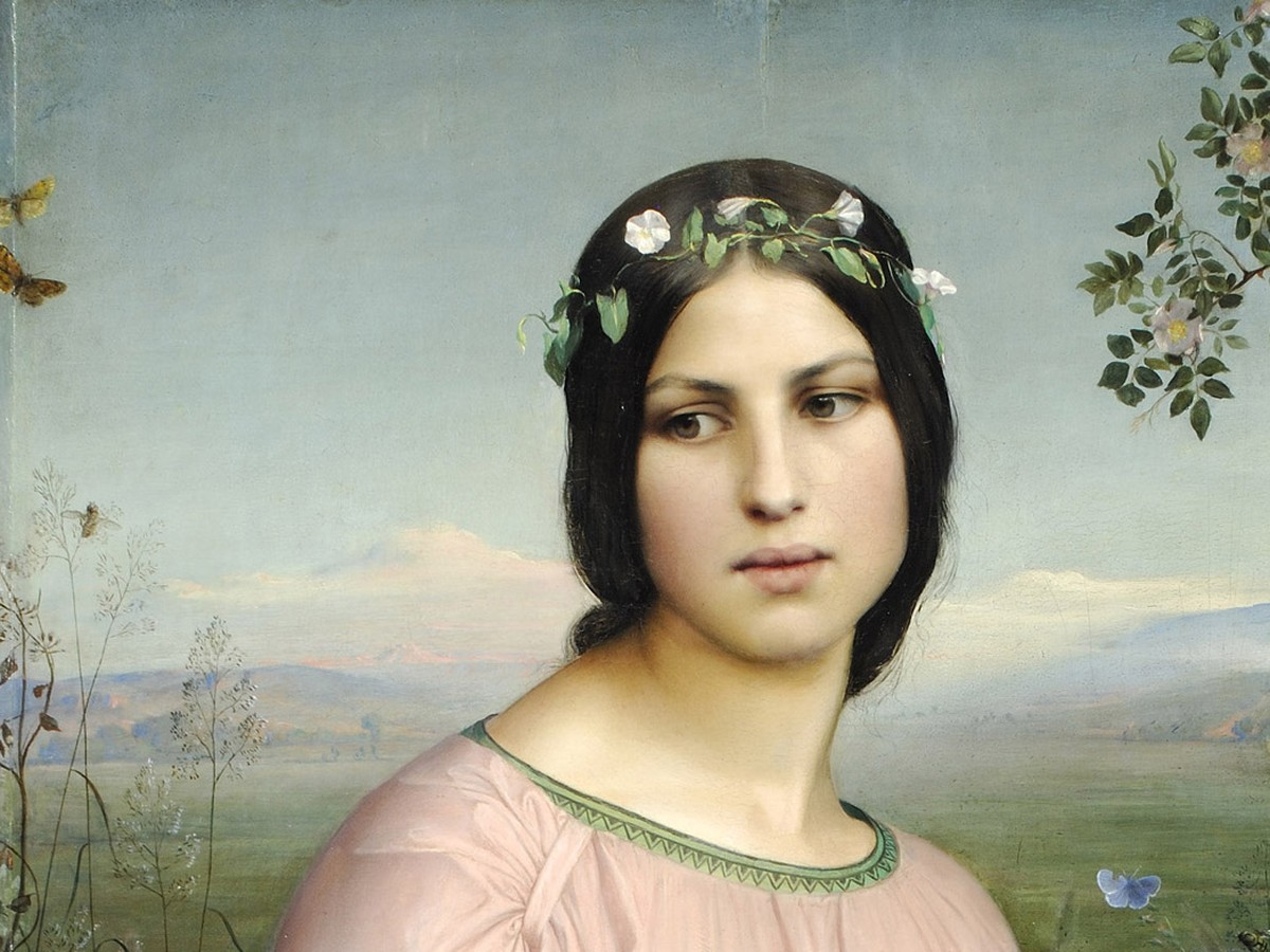 ルイ・ジャンモ「野の花」（1845年）女性の顔と表情のディテール——リヨン美術館所蔵