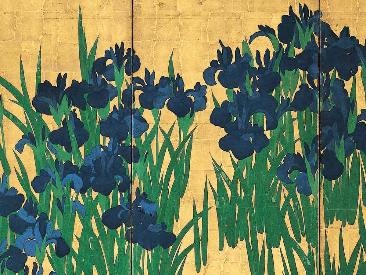 尾形光琳「燕子花図屏風」群青の花弁ディテール