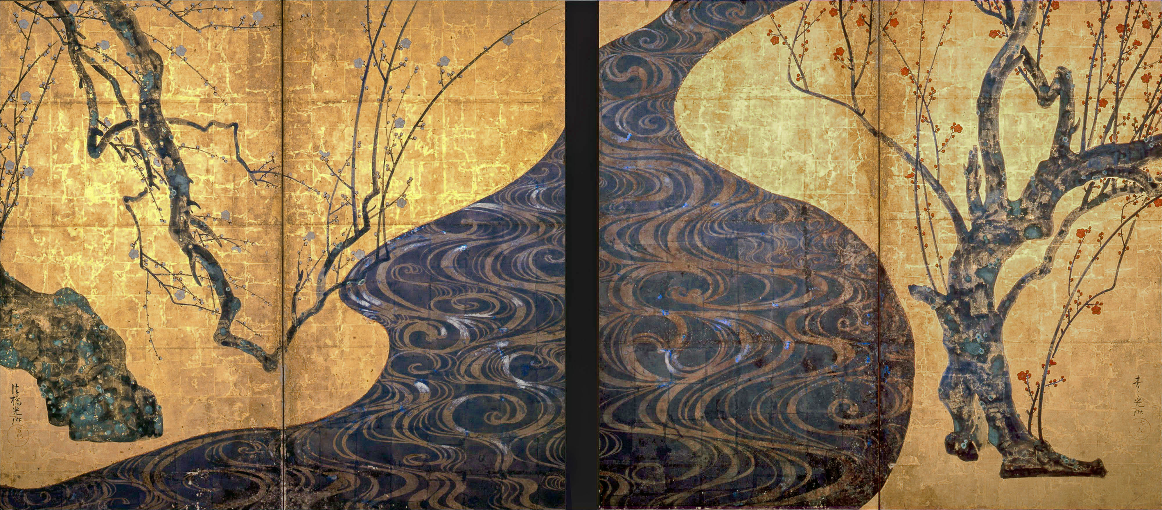 尾形光琳「紅白梅図屏風」(1714-1716年頃)MOA美術館所蔵(国宝)二曲一双