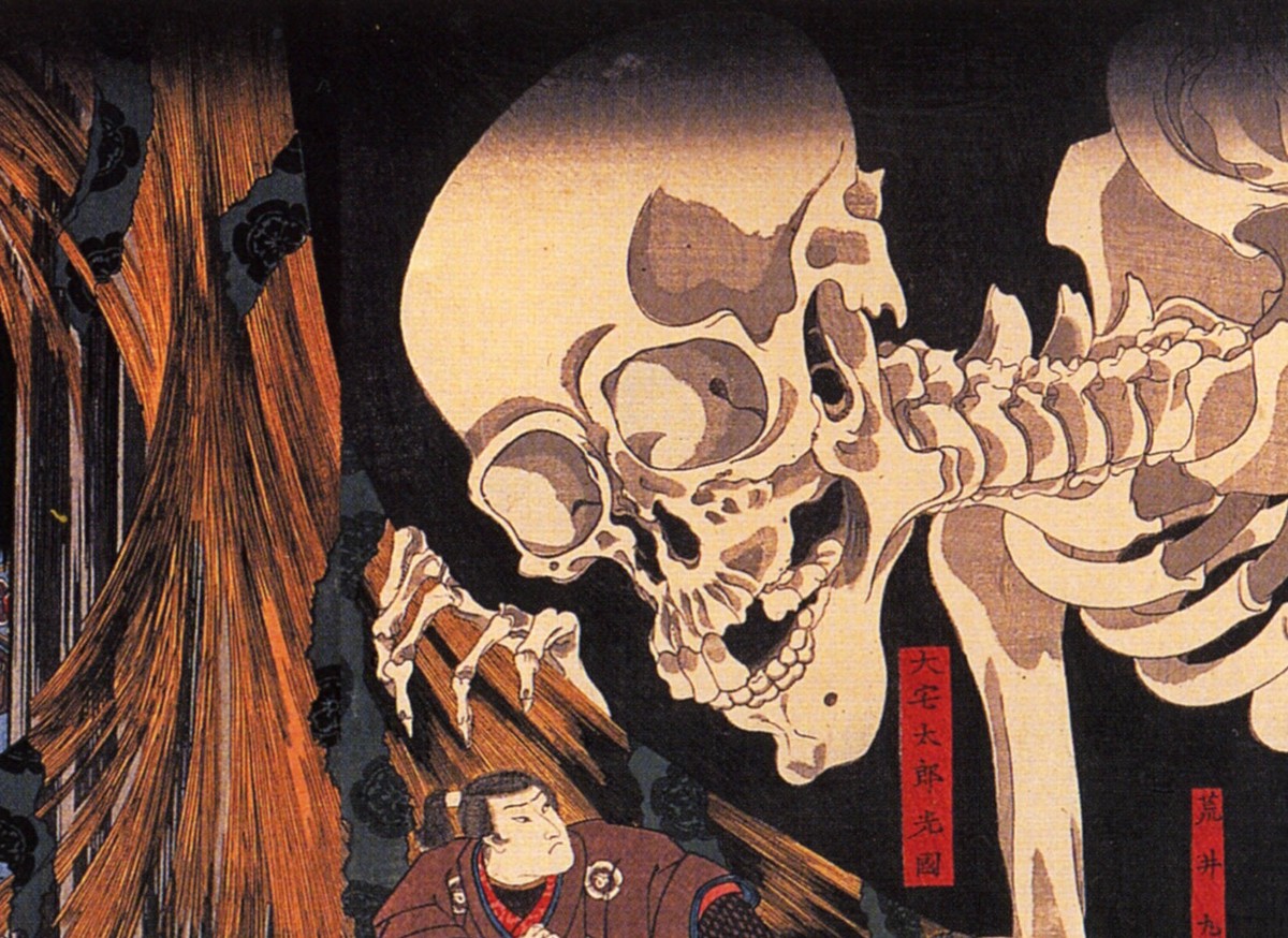 歌川国芳「相馬の古内裏」（1844年頃）詳細——天高く聳える骸骨妖怪の上半身