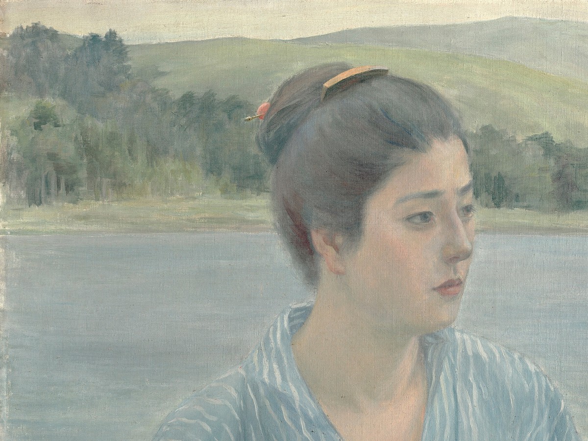 黒田清輝「湖畔」（1897年）浴衣の女性の顔と上半身のディテール