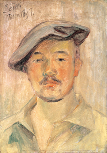 黒田清輝「ベレー帽をかぶった自画像」（1897年頃）久米美術館所蔵