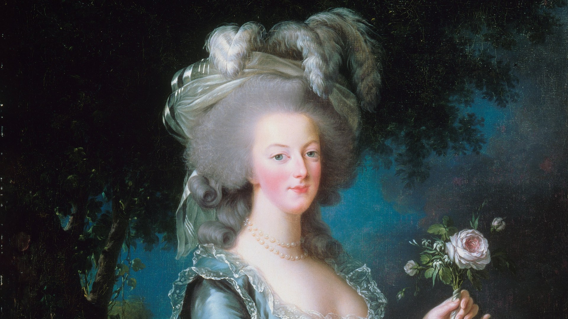 ヴィジェ=ルブラン「バラを持つマリー・アントワネット」(1783年)。ヴェルサイユ宮殿所蔵