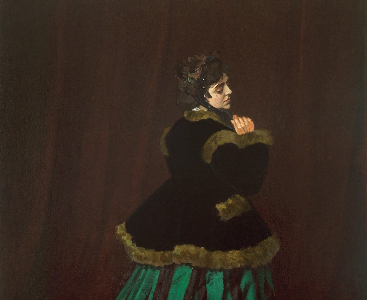 クロード・モネ「緑衣の女（カミーユ）」（1866年）上半身と顔のディテール