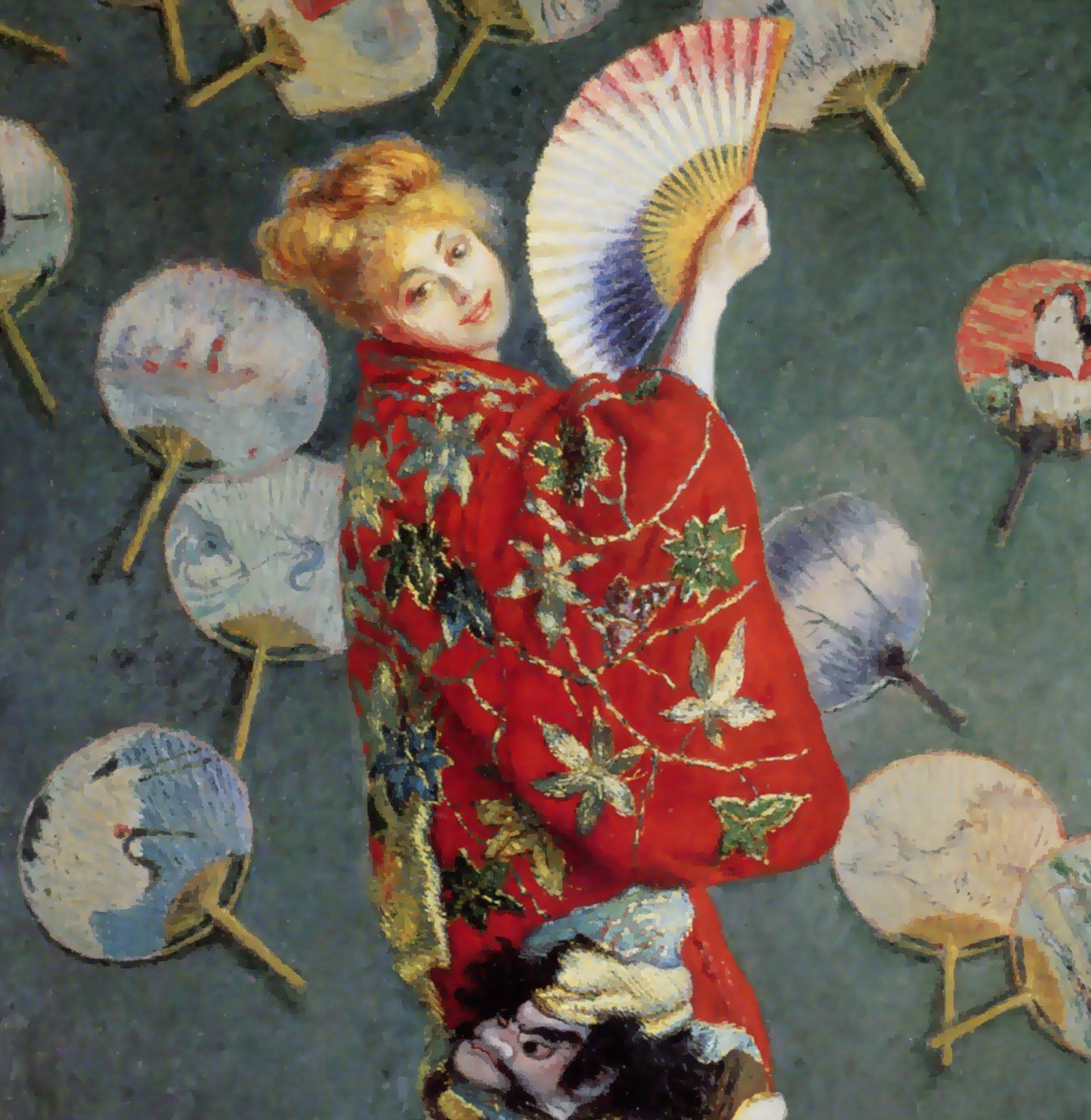 モネ「ラ・ジャポネーズ」(1876年)カミーユと打ち掛けのディテール——ボストン美術館所蔵