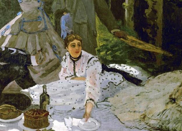 クロード・モネ「草上の昼食」（1865-1866年）詳細——木漏れ日の下で食事する人物たち
