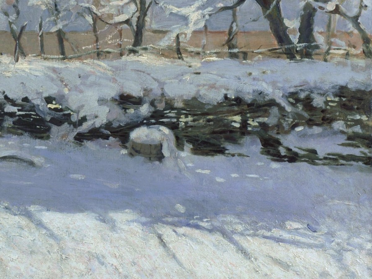 クロード・モネ「かささぎ」(1868-1869年)——小川と雪景色のディテール