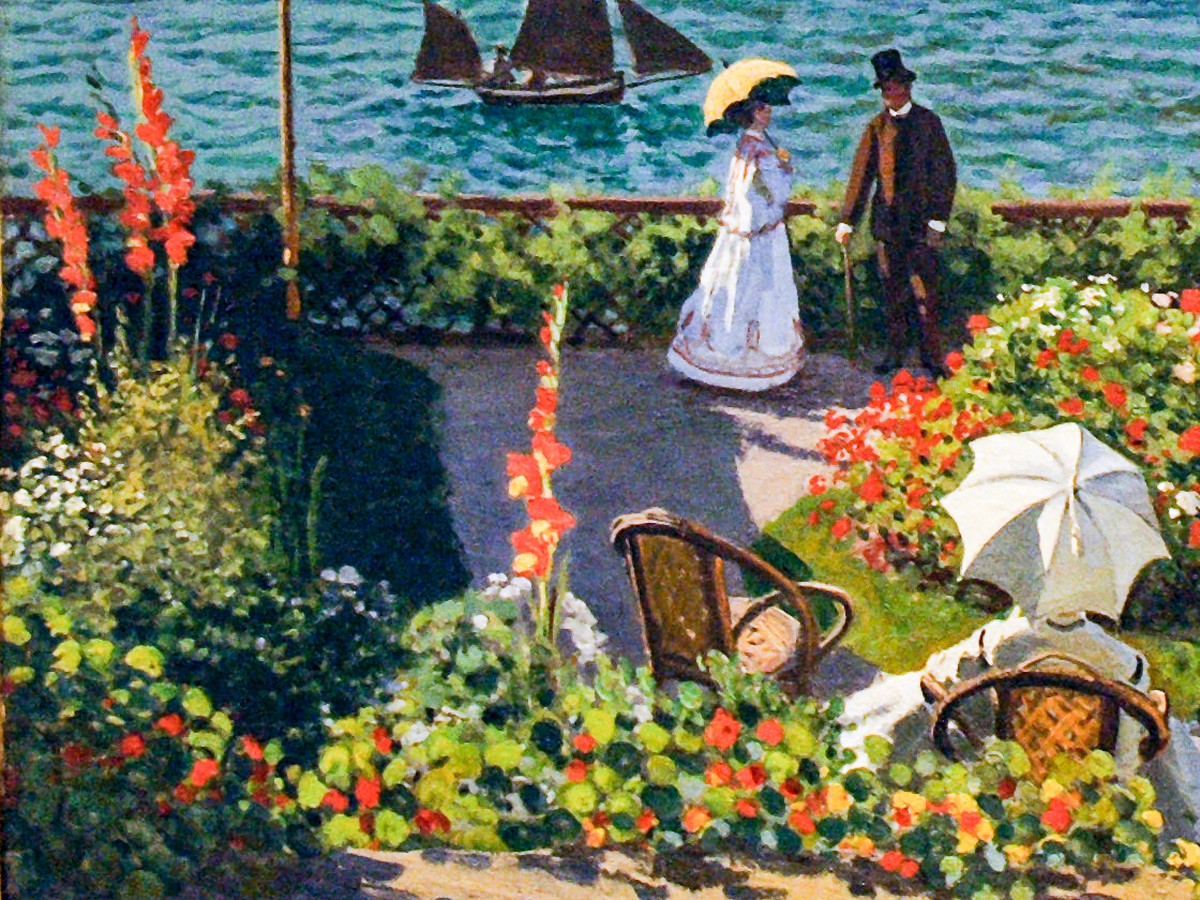 モネ「サン＝タドレスのテラス」前景の花壇のディテール