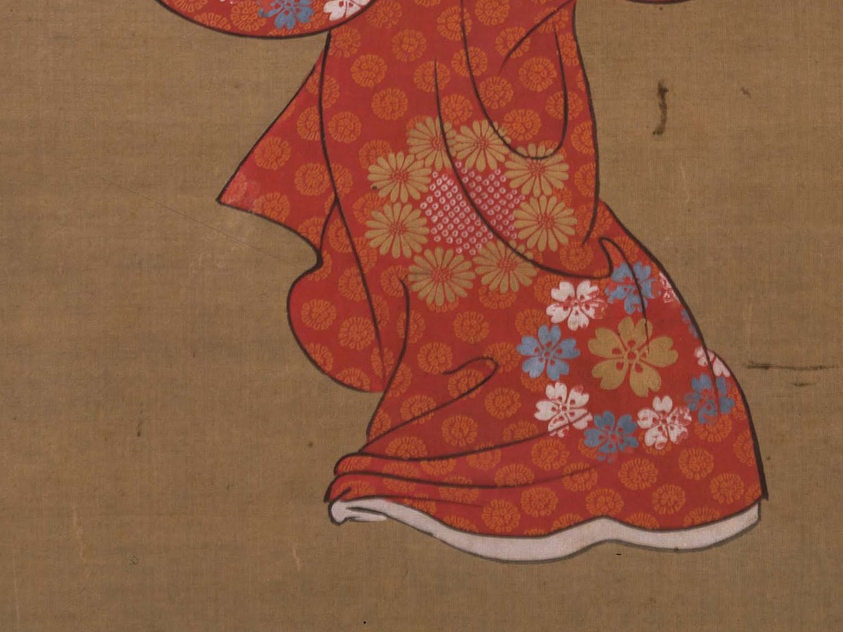 菱川師宣「見返り美人図」裾の翻りのディテール