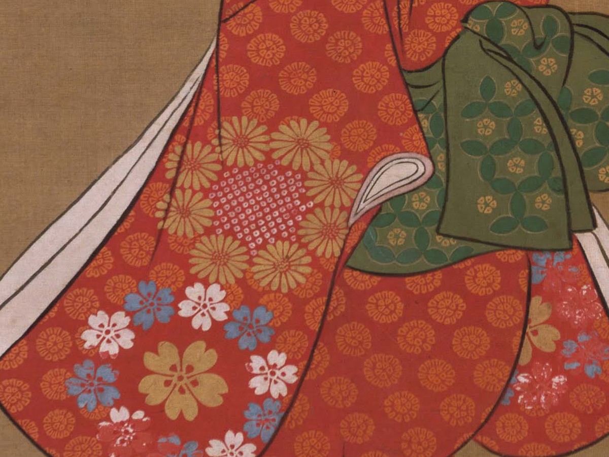 菱川師宣「見返り美人図」帛紗と腰元のディテール