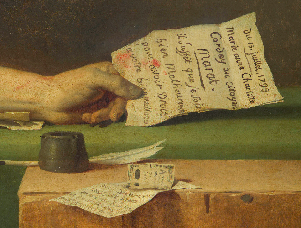 ジャック=ルイ・ダヴィッド「マラーの死」(1793年)ブリュッセル王立美術館所蔵——暗殺された革命家マラーを古代の殉教者の様式で描いた問題作