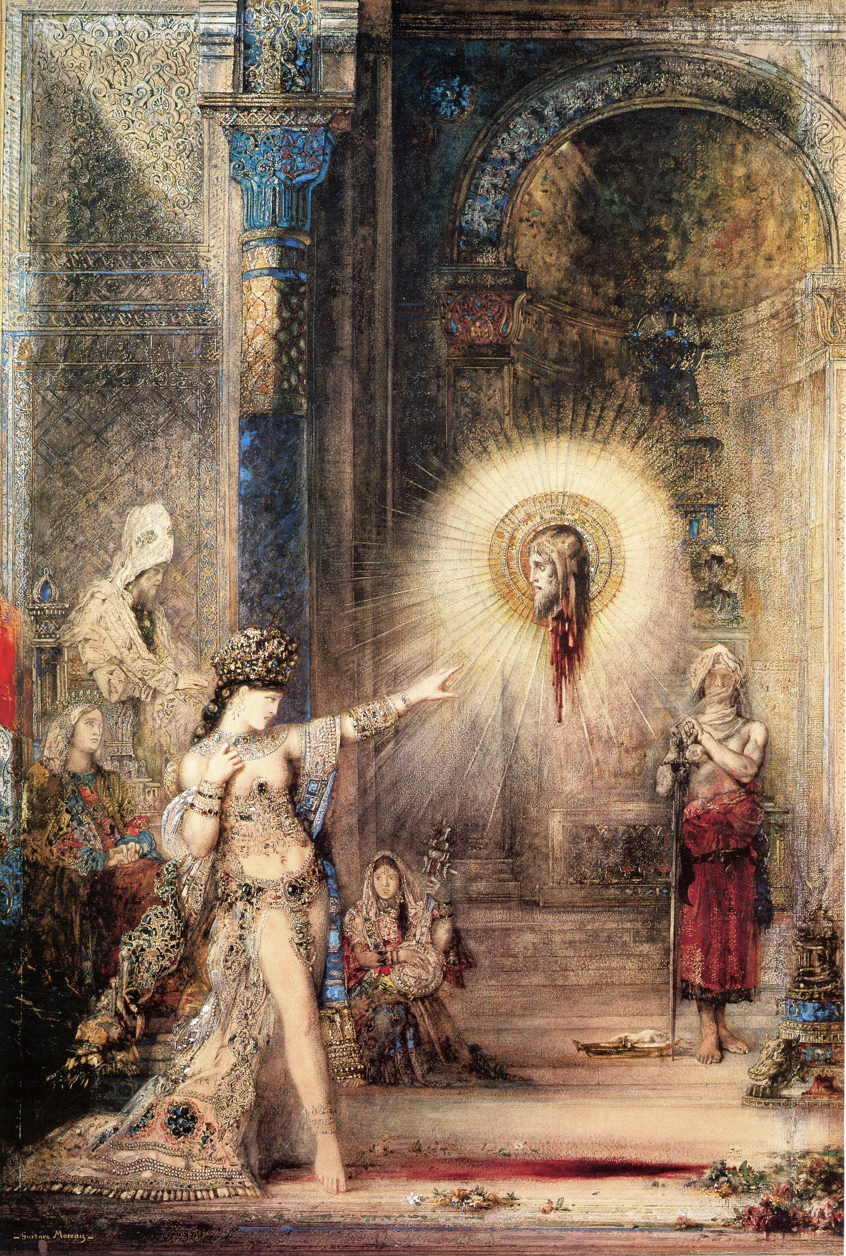 ギュスターヴ・モロー「出現」（1876年頃）オルセー美術館所蔵——ヘロデ王の宮殿でサロメの前に現れる洗礼者ヨハネの輝く幻影を描いた象徴主義の金字塔