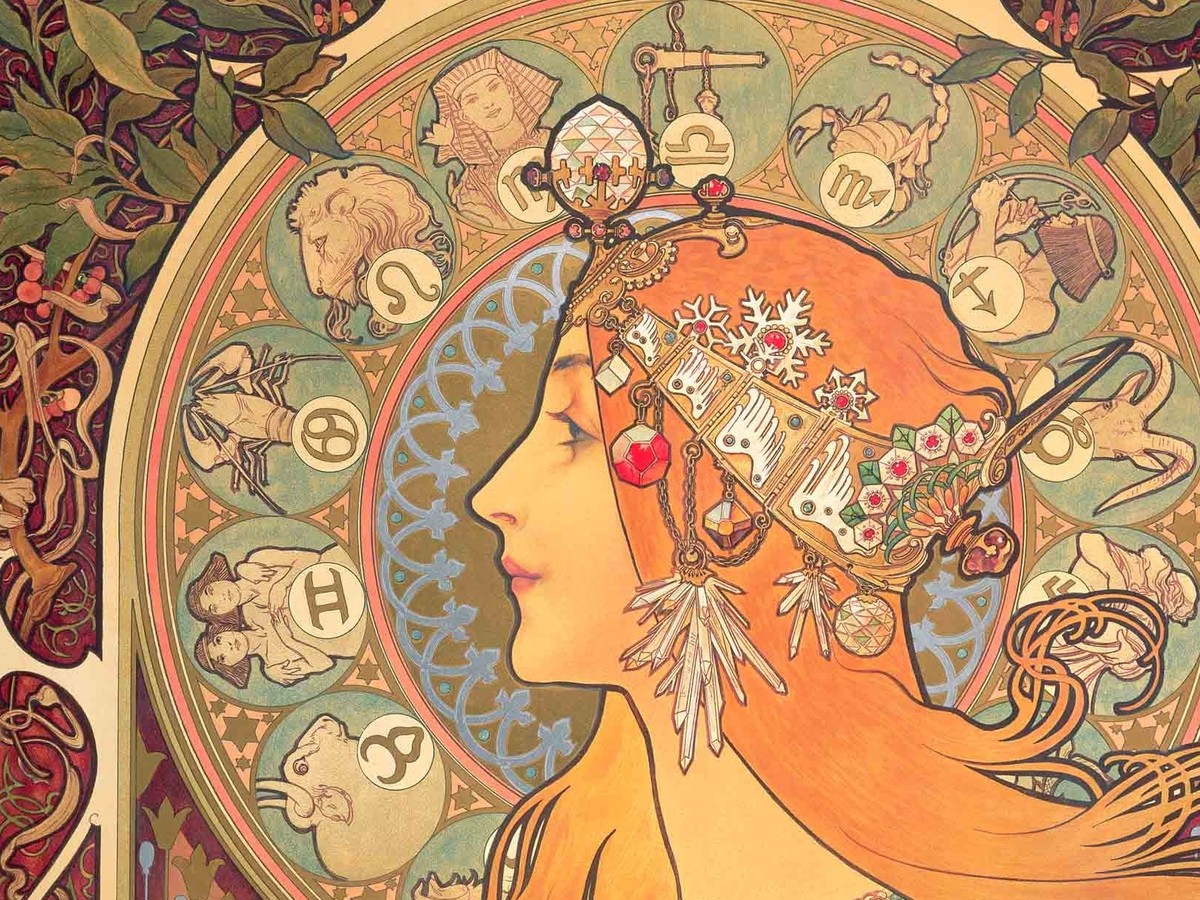 アルフォンス・ミュシャ「黄道十二宮」(1896年)——中央女性像のディテール