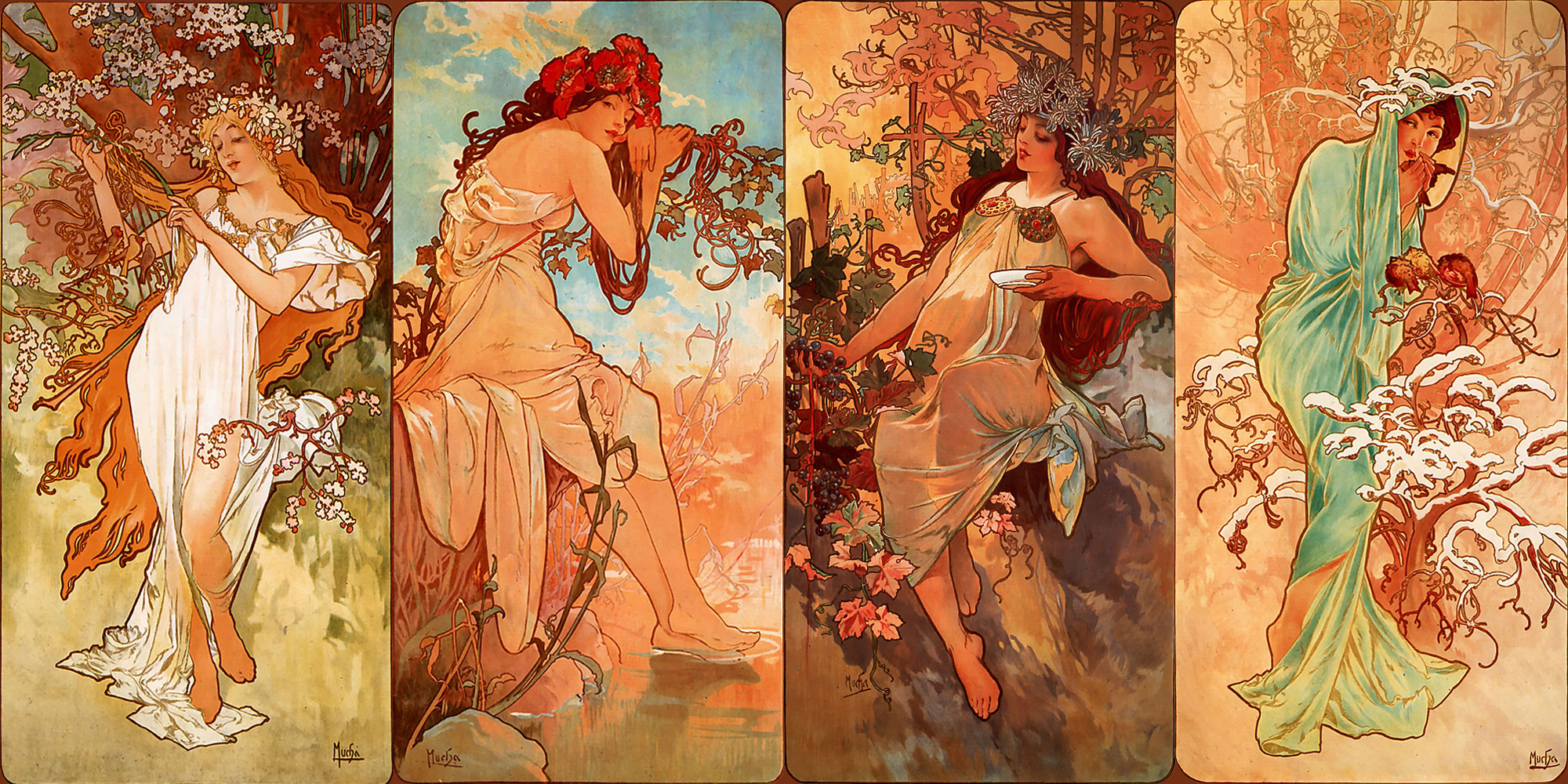 アルフォンス・ミュシャ「四季(春・夏・秋・冬)」(1896年頃)装飾パネルシリーズ