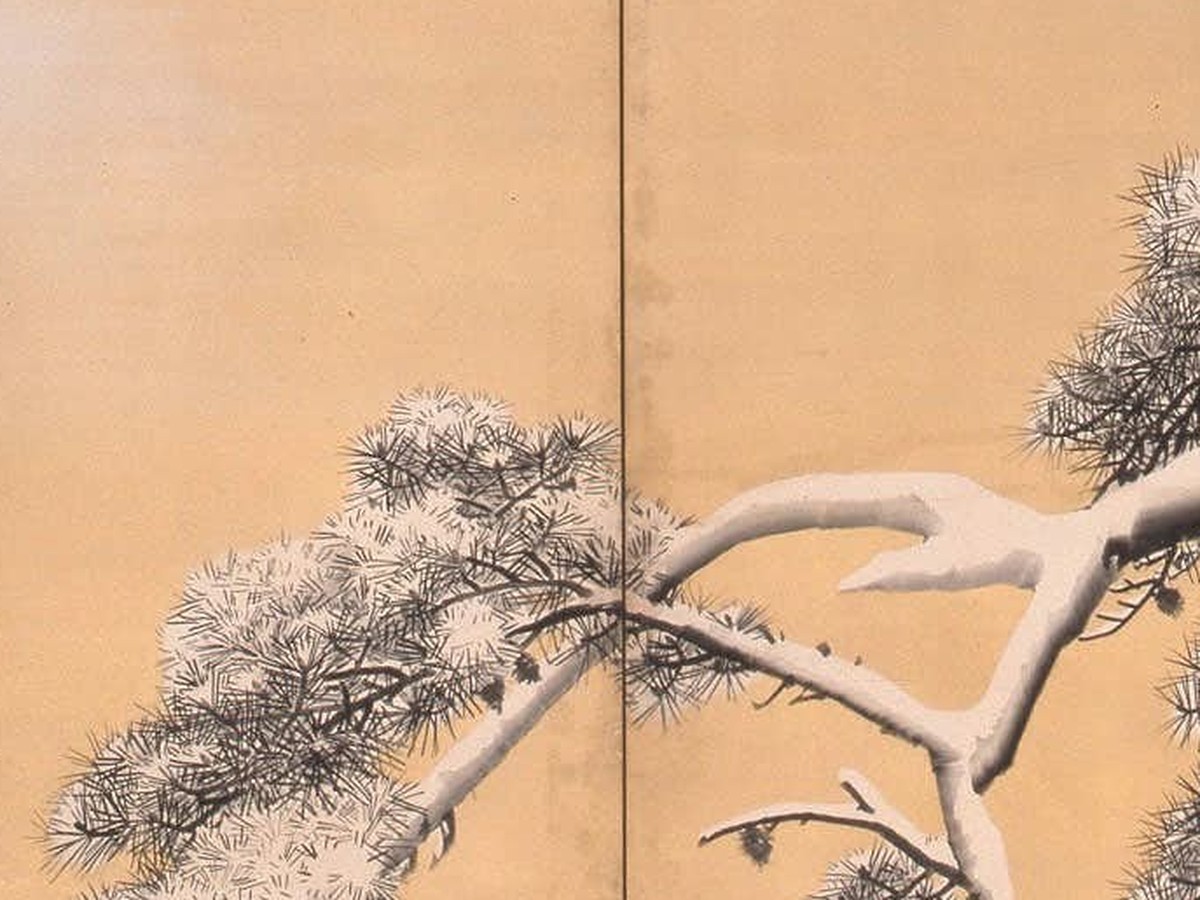 円山応挙「雪松図屏風」雪を積んだ枝のディテール