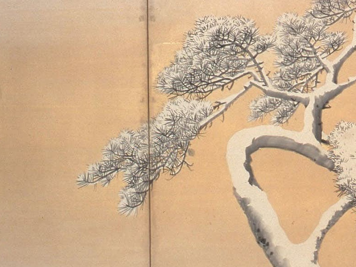 円山応挙「雪松図屏風」細松と雪の枝のディテール