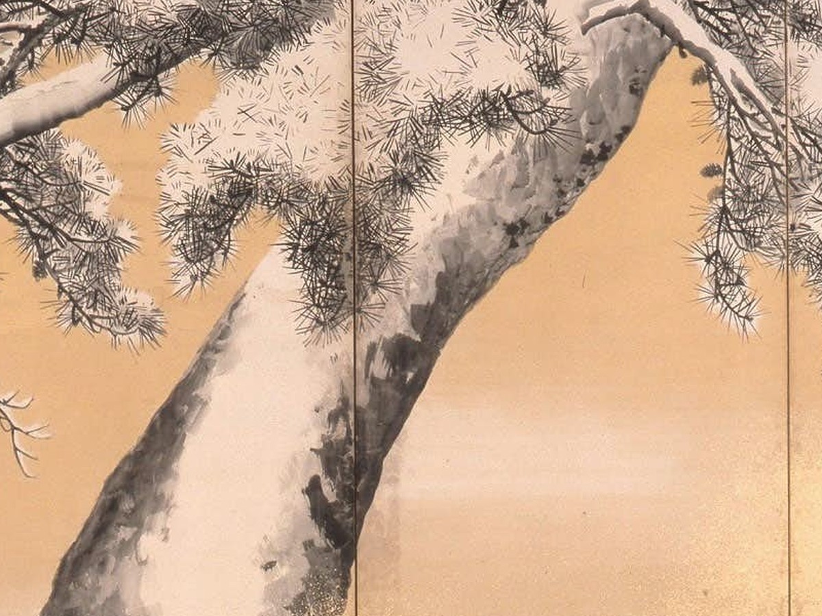 円山応挙「雪松図屏風」幹と雪のディテール