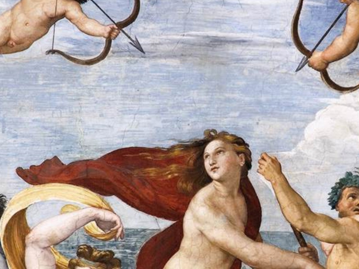 ラファエロ「ガラテアの勝利」（1512年頃）ガラテアと天空のプットのディテール——ヴィッラ・ファルネジーナ所蔵
