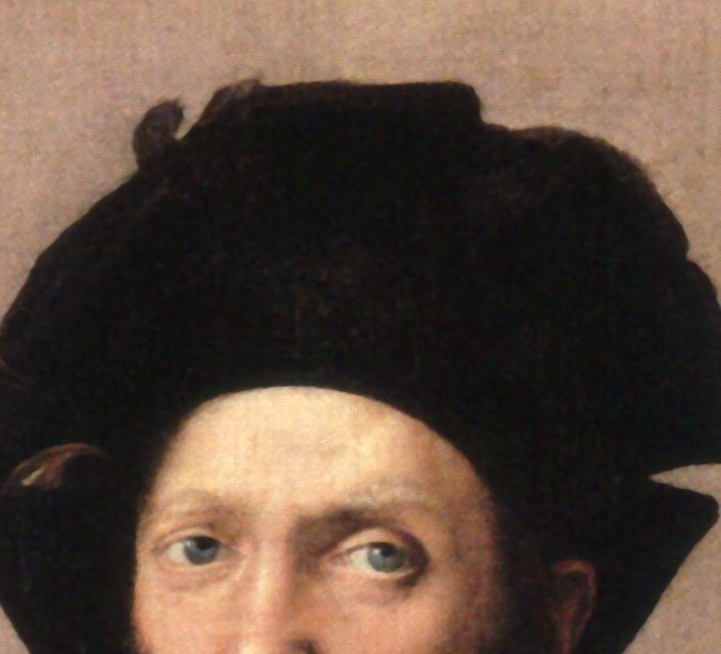 ラファエロ「バルダッサーレ・カスティリオーネの肖像」（1514〜1515年）顔部分のディテール——ルーヴル美術館所蔵